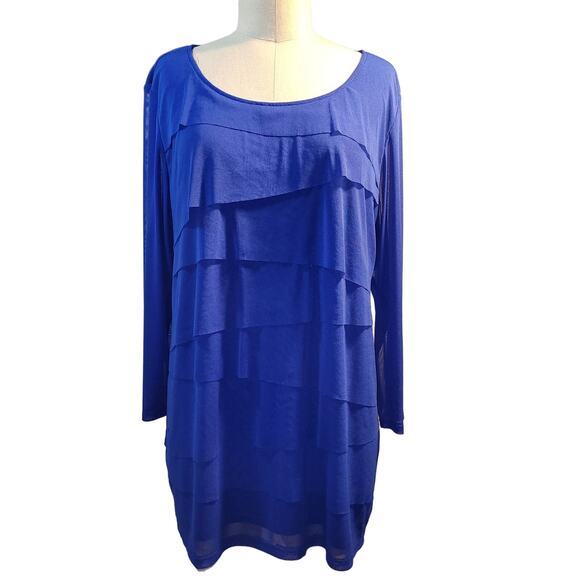 Alfani Woman 3X Blue Tiered Sheer Sleeve Blouse Wedding Guest Holiday Party Top - Picture 1 of 6